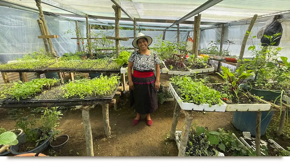 Carmelina in her Seed Nursery located in Santa Maria Visitacion