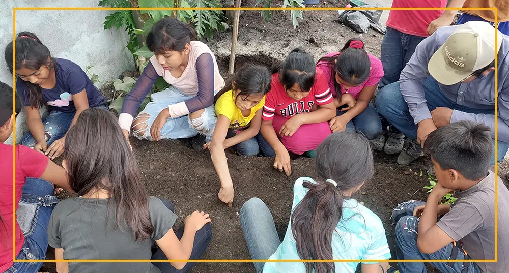 Los niños aprenden a plantar huertos