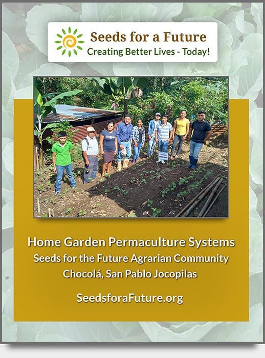 A photo of the cover of the Home Garden Permaculture Systems PDF demonstrating various permaculture garden types.